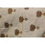 Two pairs good quality inter-lined gold curtains with mulberry bush decoration and one matching