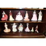 Twelve Coalport figures - Patricia, Diana, Carol, Happy Birthday, Lady Harriet, Christmas Parcels,