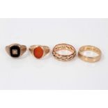 Two 9ct wedding rings and two 9ct gold signet rings (4)