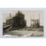 Postcard Suffragettes Real photographic card 1913 Fire at Hurst Park. The Royal Box and remains of