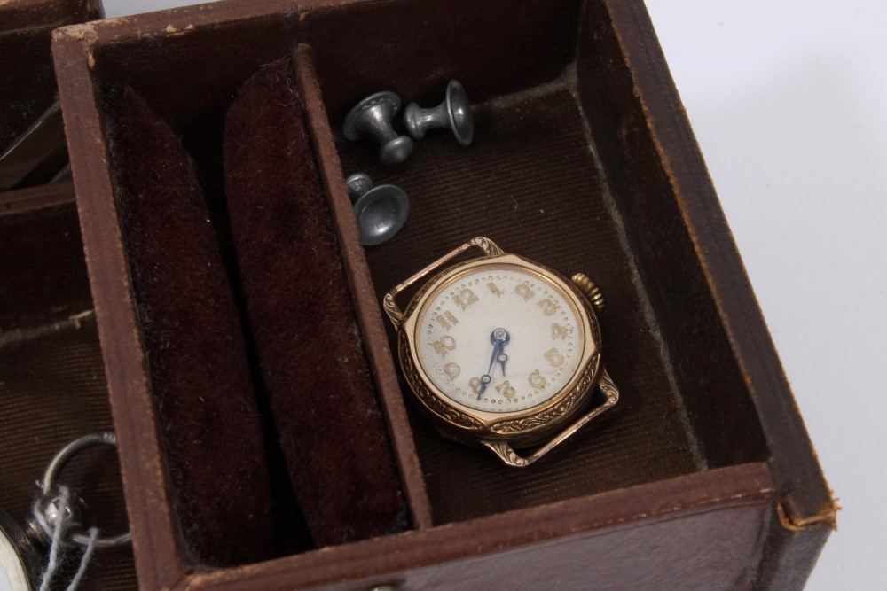 Leather jewellery box containing silver pocket watch, silver vesta case, paste set bracelet, gold - Image 4 of 5