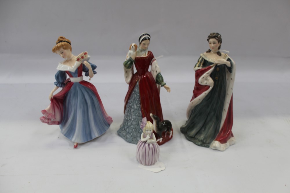 Two Royal Doulton limited edition figures - Anne Boleyn HN3232 and Queen Anne HN3141, plus Royay