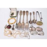 Group of costume jewellery together with two silver teaspoons