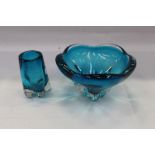 Whitefriars blue controlled bubble vase and one other Whitefriars vase (2)
