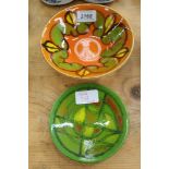 Poole Delphis orange, green and yellow ground and one other Poole Delphis green glazed dish (2)