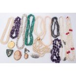 Costume jewellery, cultured pearl necklaces and cameos