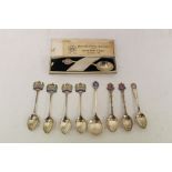 Collection of nine Royal Commemorative silver teaspoons, to include some enamelled spoons (9)