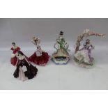 Five Royal Worcester figures - The Willow Princess, Summers Dream, Queen Elizabeth The Queen Mother,