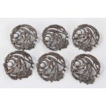 Set of Six Art Nouveau silver buttons