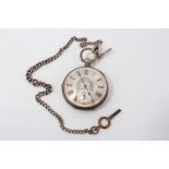 Silver cased pocket watch with Albert chain