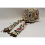 19th Century embroidered hat, silk net embroidered in polychrome silk thread, grape vines, flowers