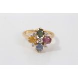 18ct gold diamond and gem-set cluster ring