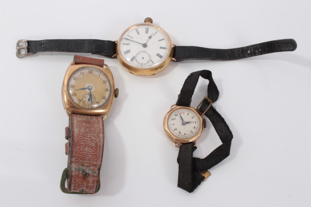 Three vintage gold wristwatches