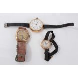 Three vintage gold wristwatches