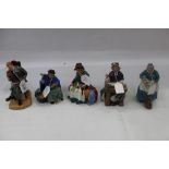 Five Royal Doulton figures - Tuppence A Bag HN2320, Antique Dealer HN4424, The Favourite HN2249,