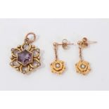 Pair of Victorian yellow metal seed pearls earrings and an Edwardian gold (9ct) seed pearl and