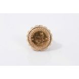 Gold 1/10 Krugerrand 1982 in gold (9ct) ring mount