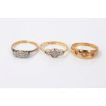 Edwardian 18ct gold gypsy ring and two 1930s diamond rings (3)