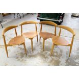 Set of four Hans Wegner for Fritz Hansen Danish teak and plywood 'heart' dining chairs with shaped