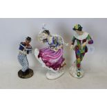 Royal Doulton figure Columbine HN2738 together with two other Doulton figures Harlequin HN2737 and