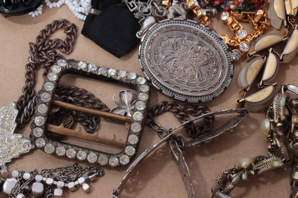 Group of jewellery to include an antique chatelaine, Victorian silver locket, silver watch chains, - Image 4 of 5