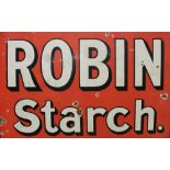 Rectangular enamel advertising sign in an oak frame 'Robin Starch'