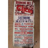 Circus poster Bronco Billy's circus The Wildest Show on Earth c1960's. Printer Taylors, Wombwell,