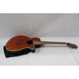 Electro-acoustic guitar by Crafter, model FX 550EQ, with flame veneer finish, in Stagg soft case