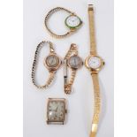 Group of mostly Edwardian gold watches to include a 9ct gentlemen's rectangular wristwatch