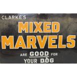Rectangular enamel advertising sign 'Clarke's Mixed Marvels are good for your dog'