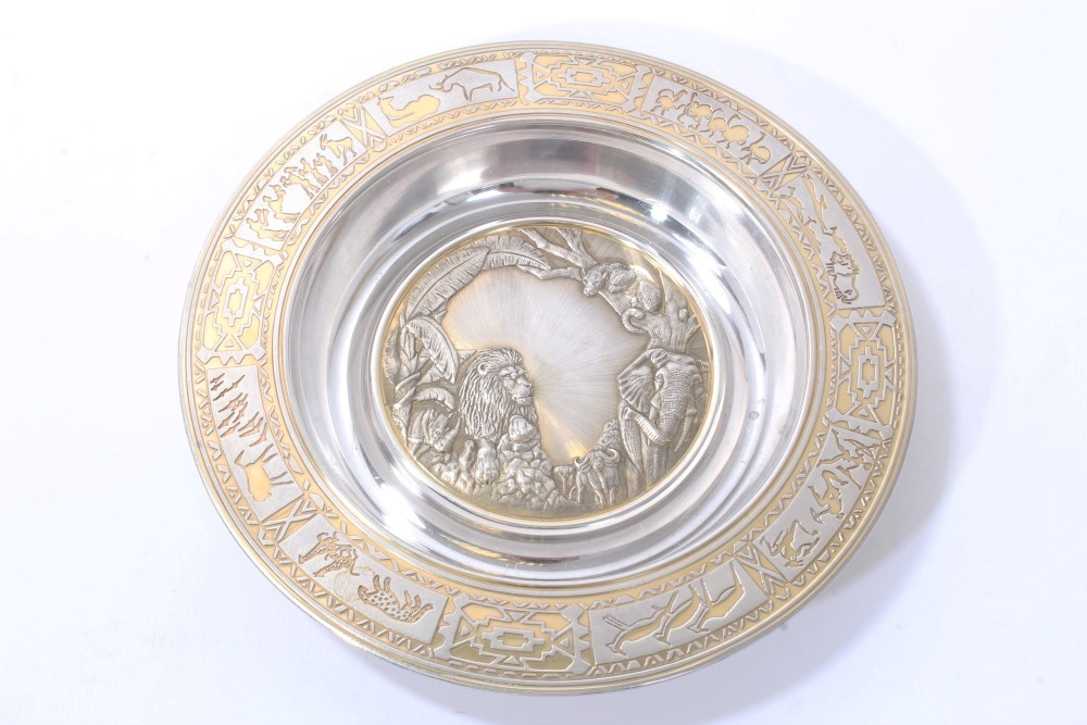 Contemporary South African parcel gilt silver dish
