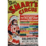 Circus Posters Billy Smart's Circus. Two 1960's posters featuring chimpanzee dressed as Indian,