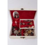 Jewellery box containing silver and white metal rings, ingot pendant, bangle etc