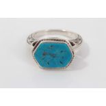 Renaissance style silver ring with turquoise intaglio