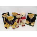 Six Harrods Bears including 1998, 1999, 2000, Millennium Bear, 2008 and 2010