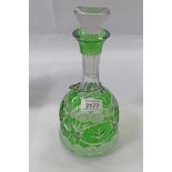 Bohemian green cut glass decanter and stopper