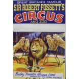 Circus Poster Sir Robert Fossett's Circus and Zoo. Bailey Fossett's African Lions Printer W E Berry