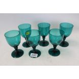 Set of 6 19th Century Bristol green glass wine glasses