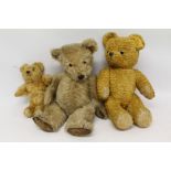 Three old mohair teddy bears, circa 1950