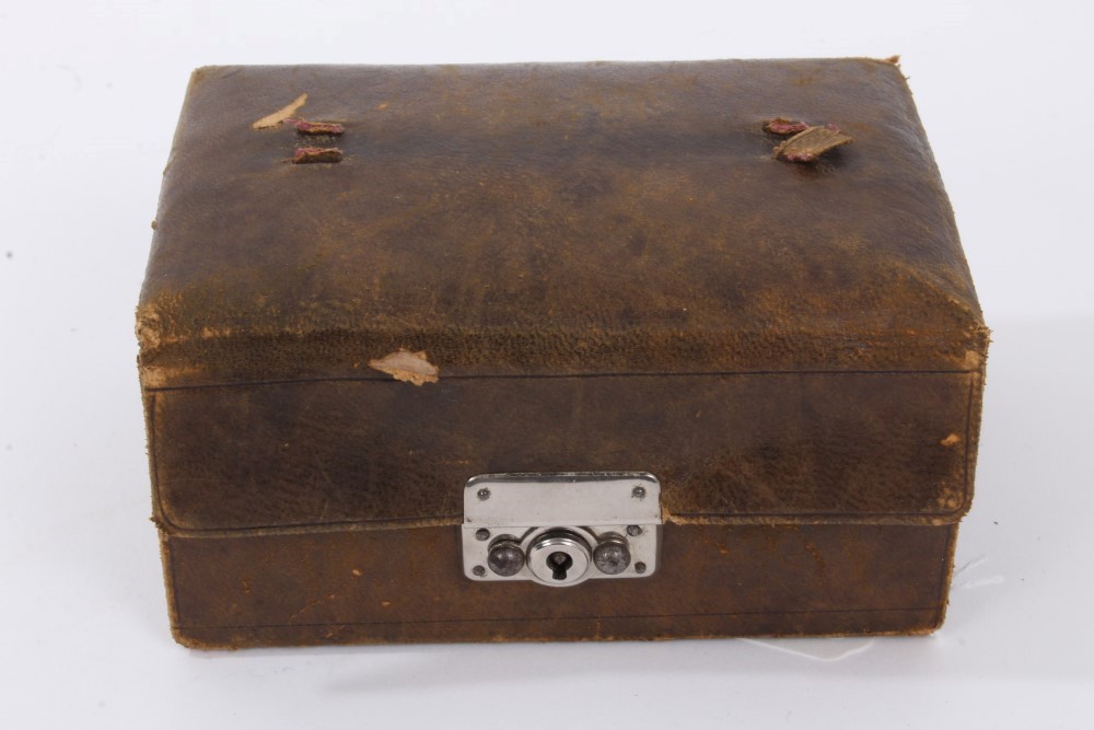 Leather jewellery box containing silver pocket watch, silver vesta case, paste set bracelet, gold - Image 5 of 5