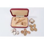 Gold (9ct) cased watch and group cufflinks