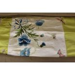 Victorian hand embroidered silk satin panel 77 cm x 77 cm approx. Silk thread embroidered floral