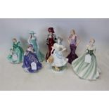 Seven Royal Worcester figures - Anna, Spring, The Milkmaid, Autumn, Serena, Keepsake and Ella