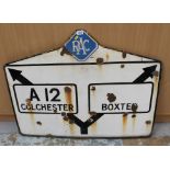 Vintage 1950’s Enamel RAC road sign for Colchester and Boxted
