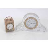 Silver miniature carriage clock plus Waterford crystal clock