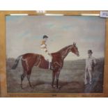 19th century framed tinted equestrian picture of a jockey and horse, Mimi with F. Rickaby, trainer