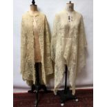 Antique and later lace including decorated net lace cape, similar table cloth, tambour lace square,