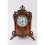 Late 19th century French mantle clock with enamel dial and gilt metal mounted walnut case 32cm