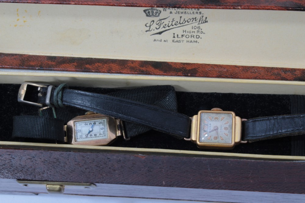 Wooden canteen case contacting costume jewellery, silver cased fob watch and chain, two vintage - Image 5 of 7