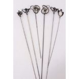 Six Edwardian Charles Horner silver hatpins